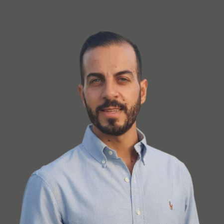 Man in blue shirt